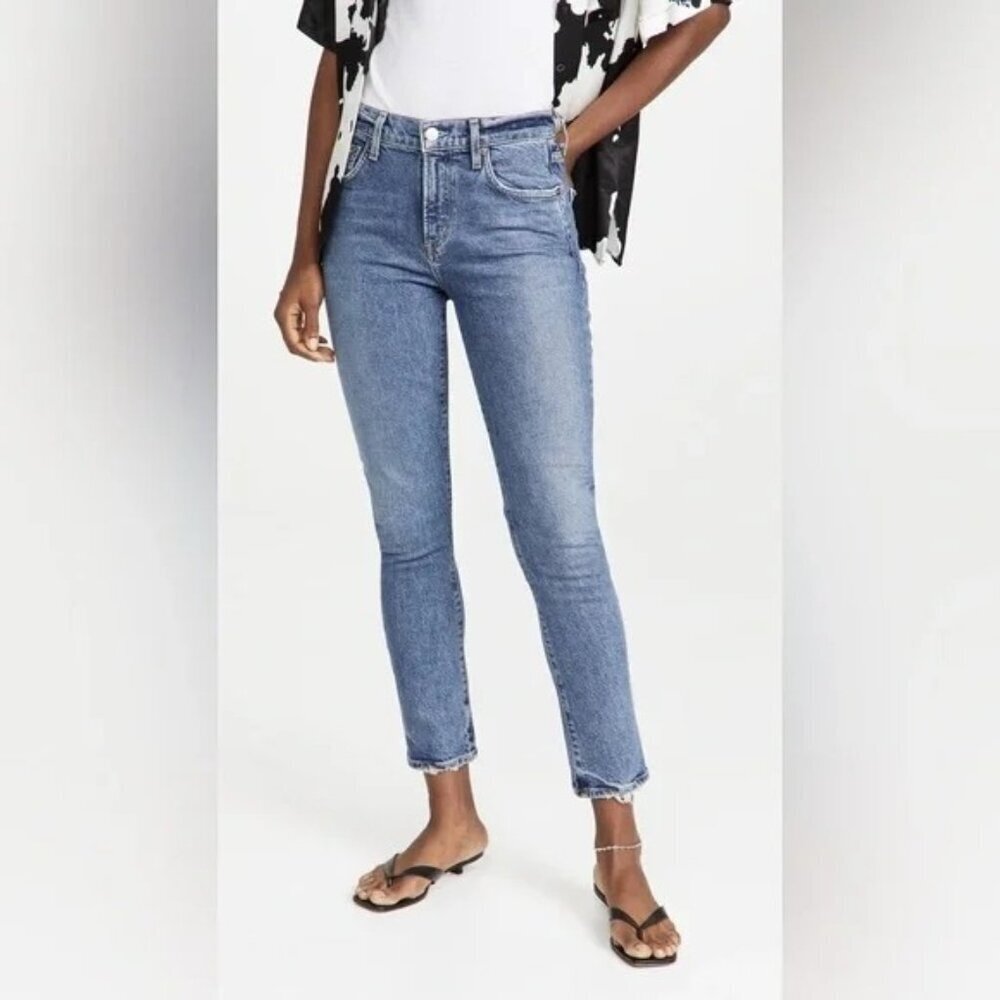 AGOLDE Toni High-Rise Jeans Size 29 Raw Hem Blue Denim Wash
